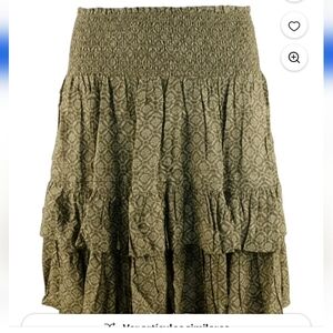 Ralph Lauren Petite Skirt Women Tiered Ruffle Boho Pull On Sz12 Green  Peasant